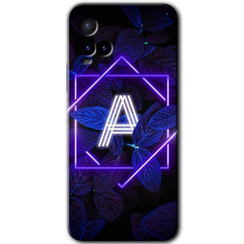Vivo Y21s HD Baskılı Kılıf + 9D Tam Ekran Koruyucu - Dark Neon Yaprak A Harfi
