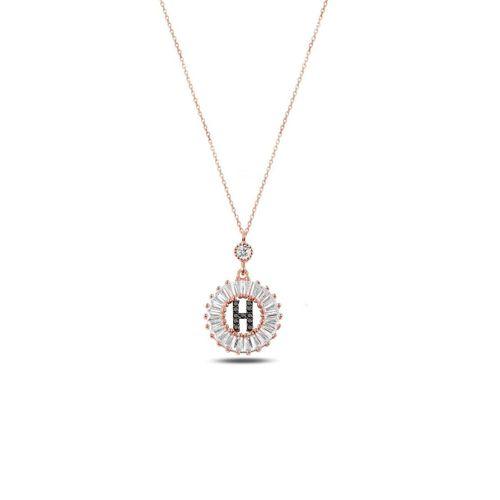 Öze Dönüş Baget Taşlı Rose H Harfi Kolye