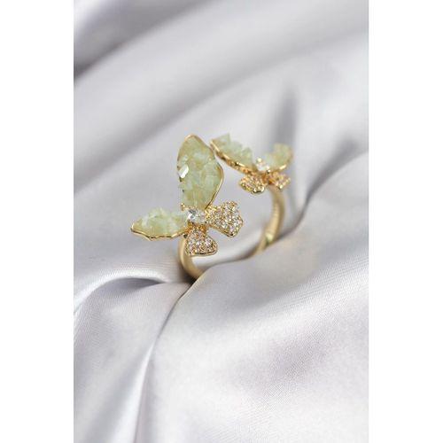 Gold Renk Su Yeşili Kelebek Model Zirkon Taşlı Kadın Yüzük