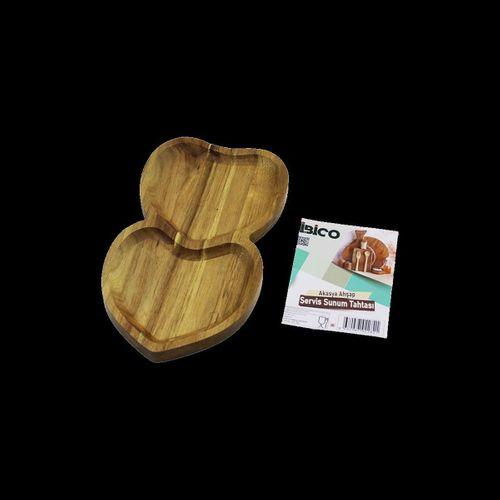 Akasya Kalpli 2 Bölmeli Ahşap Servis Tepsisi 25x14x1.4 cm