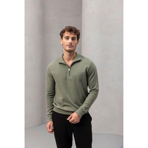 Lars Selanik Örme Kumaş Yarım Fermuar Erkek Sweatshirt - Haki