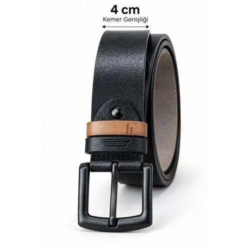 Erkek Siyah 4 Cm Çift Biritli Metal Tokalı Kot Ve Kumaş Pantolon Kemeri