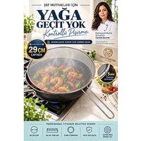 Endüstriyel 29 cm Tava Yağ Sıçratmaz Kapak Titanyum 5 mm Çerçeveli Profesyonel Şef Tipi 18/10 304 Paslanmaz Çelik 723688