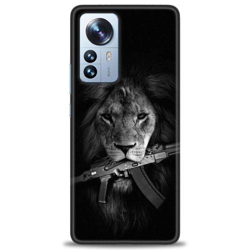Xiaomi Mi 12 Pro Kılıf HD Baskılı Kılıf - Tüfek ve Aslan + Tam Ekran Koruyucu
