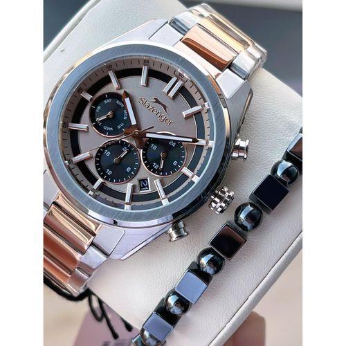 Slazenger Çelik Kordon İç Fonksiyonları Aktif 100 mt Su Geçirmez + Bileklik Hediyeli Erkek Kol Saati VS.BLKT.0789