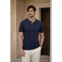 Edgar Regular Fit 3 Düğmeli Pat Flamlı Suprem Kumaş Pis Yaka Erkek T-Shirt - Lacivert