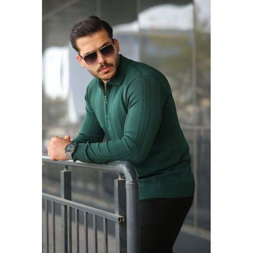 Erkek örgü Desen Fermuar Yaka Uzun Kollu Triko