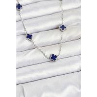 316L Çelik Zincir Gümüş Renk Lacivert Baby Boy Yonca Kadın Kolye