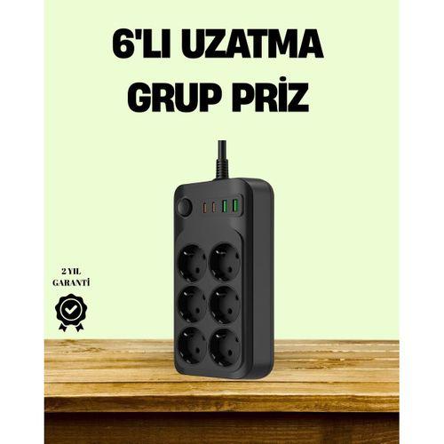 2500w Güçlü 6’lı Priz Usb Ve Type-c Çıkışlı Termal Korumalı