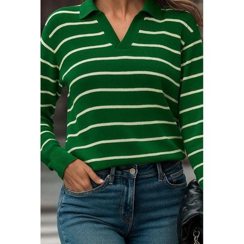 Kadın Uzun Kollu V Yaka çizgili Triko Bluz