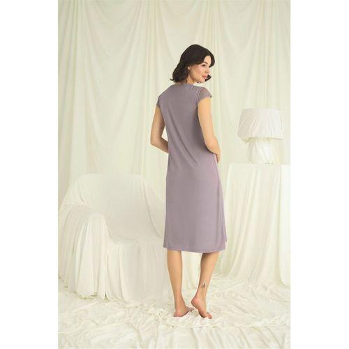 Kolu Omzu Ve Yakası Dantelli Önü Düğmeli Gecelik