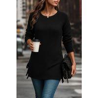Kadın Uzun Kollu Yuvarlak Yakalı Yanlardan Bağcıklı Triko Bluz