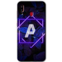 Samsung Galaxy A30 HD Baskılı Kılıf + 9D Tam Ekran Koruyucu - Dark Neon Yaprak A Harfi