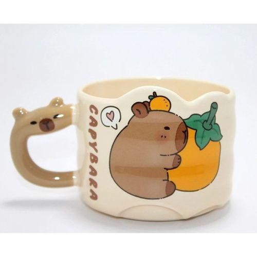 Capybara Figürlü Yayvan Formlu Porselen Kupa Bardak Alk5044