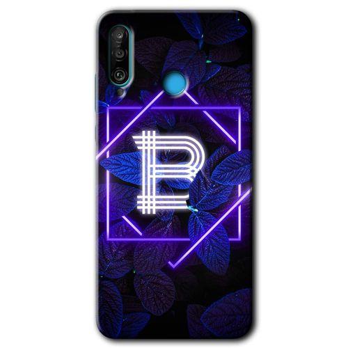 Huawei P30 Lite Kılıf HD Desen Baskılı Arka Kapak - Dark Neon Yaprak B Harfi + Kırılmaz Cam