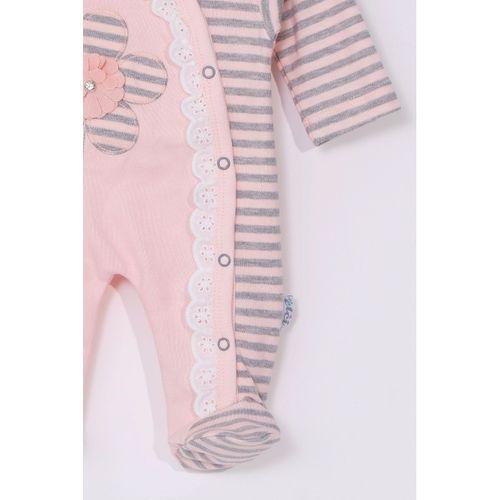 Çiçek Nakışlı % 100 Pamuk Ayaklı Kız Bebek Tulumu