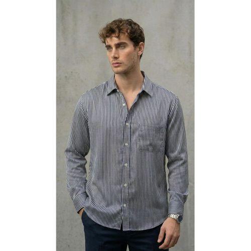 Felton Çizgili Saten Kumaş Tek Cepli Regular Fit Erkek Gömlek - Lacivert