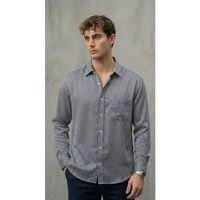 Felton Çizgili Saten Kumaş Tek Cepli Regular Fit Erkek Gömlek - Lacivert