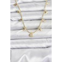 Pirinç Gold Renk Zirkon Taşlı Deniz Kabuğu Model Kadın Kolye