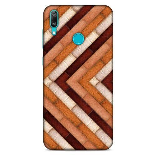 Huawei Y7 Prime 2019 Kılıf Patchwork (40) Fit Silikon Kılıf Kahverengi Beyaz