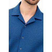 Erkek Aerobin Kumaş Oversize 4 Mevsim Uzun Kollu Rahat Kalıp Gömlek - İndigo