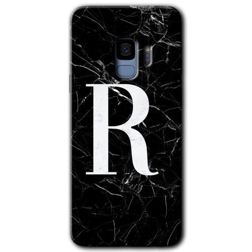 Potkal Hediye Fabrikası Samsung Galaxy S9 HD Baskılı Kılıf + 9D Tam Ekran Koruyucu - Siyah Mermer Desenli R Harfi
