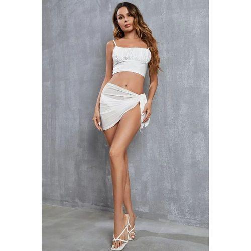 Kadın Beyaz Transparan Belden Bağlamalı Pareo