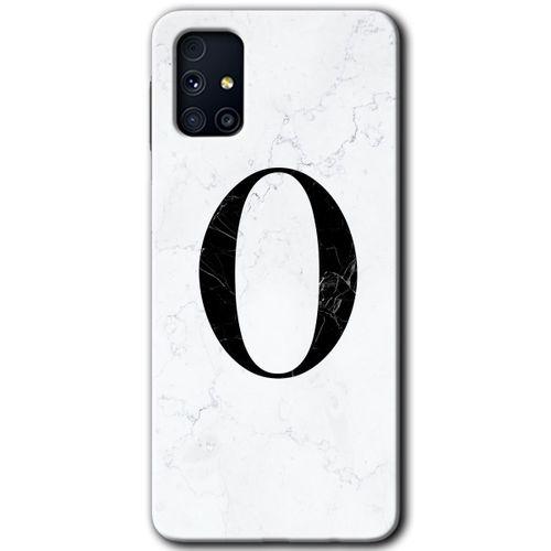 MRCİLETİSİM Samsung Galaxy M31s Kılıf Baskılı Kapak - Beyaz Mermer Desenli O Harfi +Tam Kaplayan Mat Seramik
