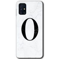 MRCİLETİSİM Samsung Galaxy M31s Kılıf Baskılı Kapak - Beyaz Mermer Desenli O Harfi +Tam Kaplayan Mat Seramik