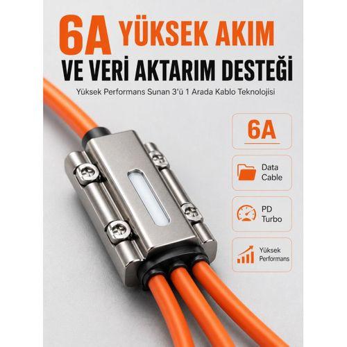 120w Hızlı Şarj Destekli 3'ü 1 Arada Çok Amaçlı Şarj Ve Veri Aktarım Kablosu