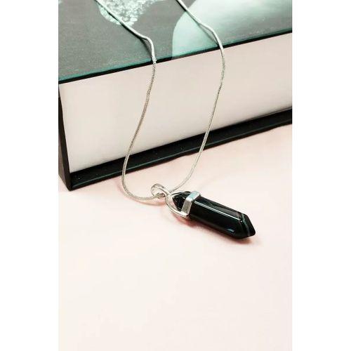 Obsidyen Doğal Taşı Zincirli El Yapımı Tasarımlı Kolye Uç: 3,5 cm Zincir: 20 cm Kutulu