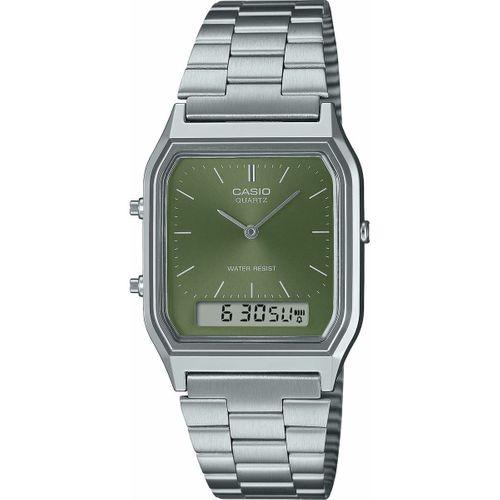 Casio Retro AQ-230A-3AMQYDF Quartz Çelik Gri Yeşil Kadran 30 mm Erkek Kol Saati
