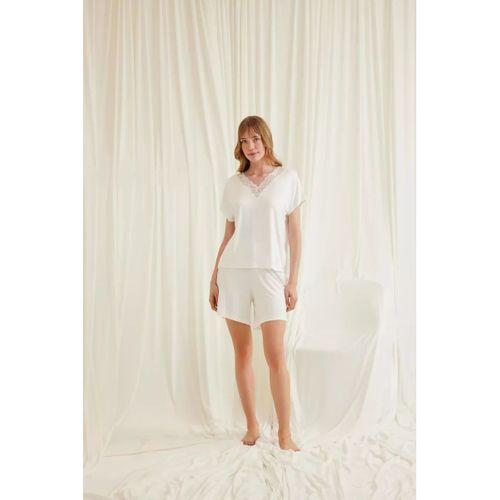 Kısa Kollu Dantelli V Yaka Şort Takımı