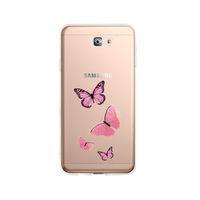 Samsung J7 Prime Pembe Kelebekler Desenli Premium Şeffaf Silikon Kılıf