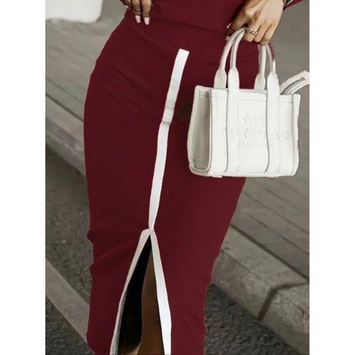 Kadın Uzun Kollu Bisiklet Yaka Kaşkorse Bluz Ve Yırtmaçlı Etek Ikili Takım