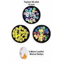 90 Adet 10 mm Polimer Kil Fimo Boncuk Takı Bileklik + 5 Metre Misina Hediye - Smile - Kalp - Nazar
