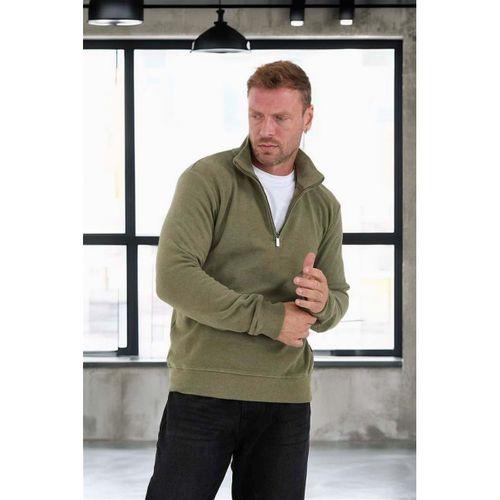 Selanik Örme Kumaş Yarım Fermuar Erkek Sweatshirt - Haki