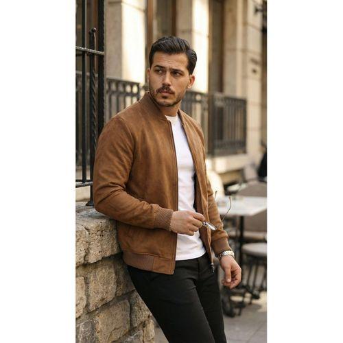 Erkek önden Fermuarlı Içi Astarlı Süet Ceket