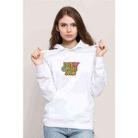 LOVE PEACE JOY GRUNGE Baskılı Beyaz Kadın Kapşonlu Sweatshirt