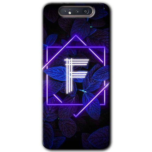 MRCİLETİSİM MRCİLETİSİM Samsung Galaxy A80 Kılıf HD Desen Baskılı Arka Kapak + Temperli Cam - Dark Neon Yaprak F Harfi