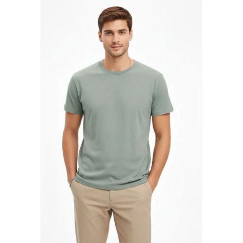 Erkek Bisiklet Yaka Tişört Regular Kalıp Basic Pamuklu Günlük Kullanım T-shirt - Mint Yeşili