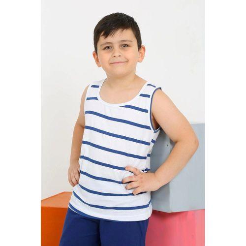 Erkek Çocuk Sıfır Kol Şortlu Beyaz Penye Pijama Takımı