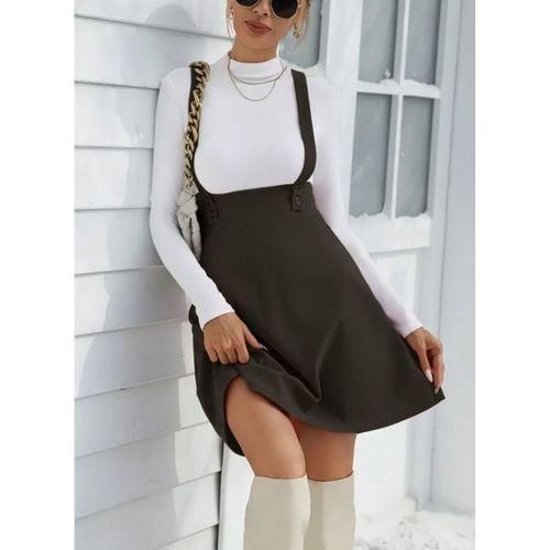 Kadın Askılı Düğmeli Mini Süet Elbise