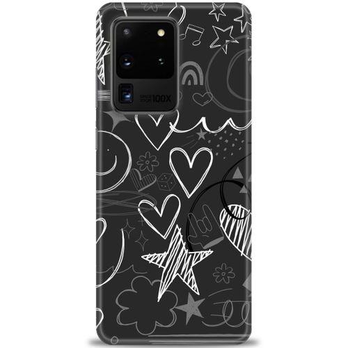 Samsung Galaxy S20 Ultra Kılıf HD Baskılı Kılıf - Siyah Kalp ve Notalar + Tam Ekran Koruyucu