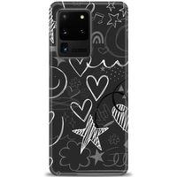 Samsung Galaxy S20 Ultra Kılıf HD Baskılı Kılıf - Siyah Kalp ve Notalar + Tam Ekran Koruyucu