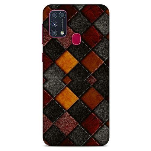 Samsung Galaxy M31 Kılıf Patchwork (1) Kılıfı Kahverengi Bordo