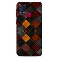 Samsung Galaxy M31 Kılıf Patchwork (1) Kılıfı Kahverengi Bordo