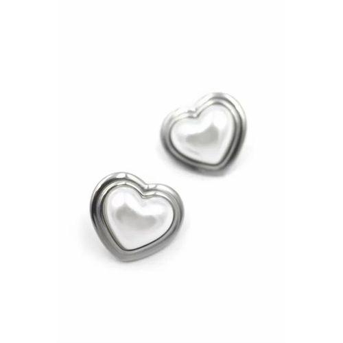 İnci Kalp Küpe - Gümüş
