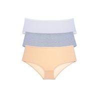 3 Adet Kadın Yüksek Bel Bato Külot Beyaz Gri Ten