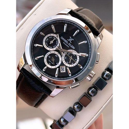 Daniel Klein Erkek Kol Saati 30 Metre Suya Dayanıklı Deri Kayış Kordon + Bileklik Hediyeli  VS.BLKT.0677